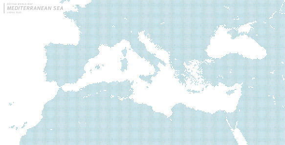 A blue dot map centered on the Mediterranean Sea