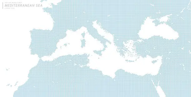 Vector illustration of A blue dot map centered on the Mediterranean Sea