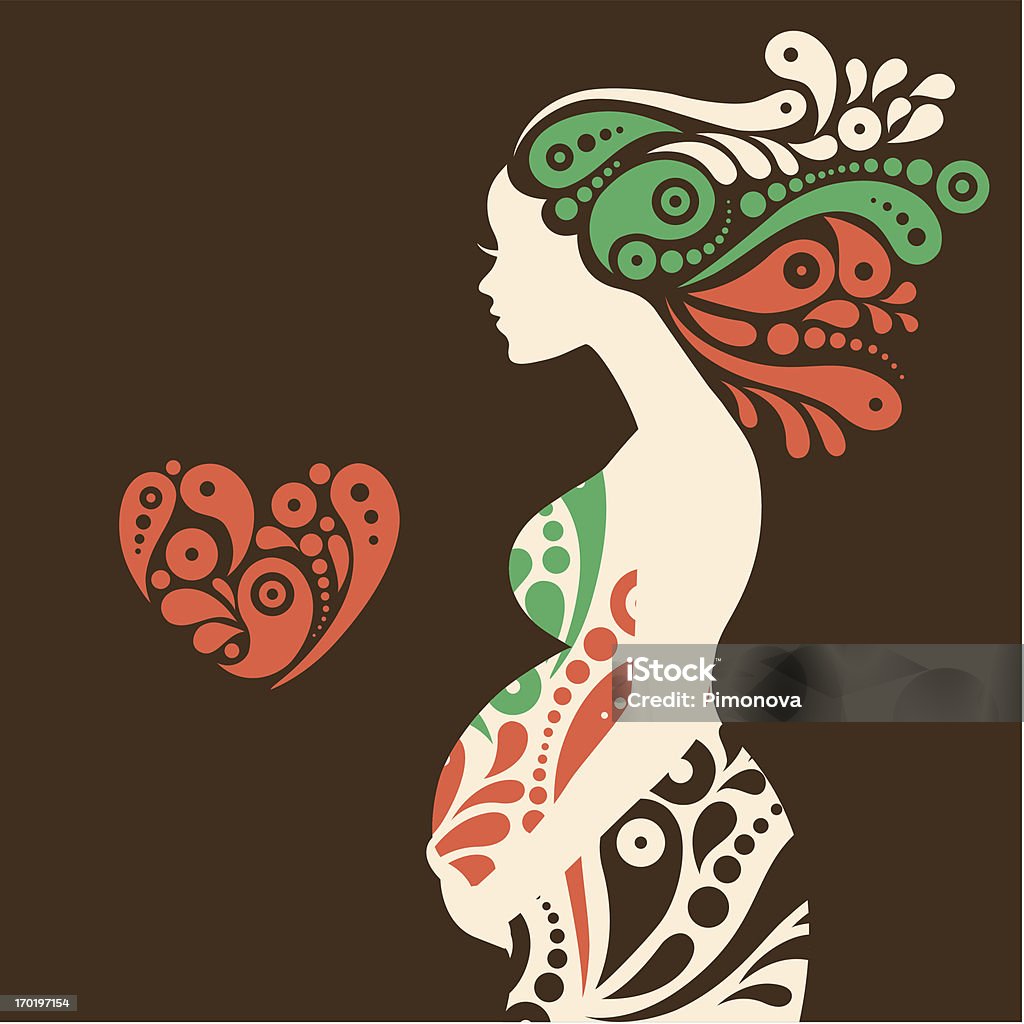 Pregnant woman silhouette Pregnant woman silhouette with abstract decorative flowers and heart symbol Illustration stock vector