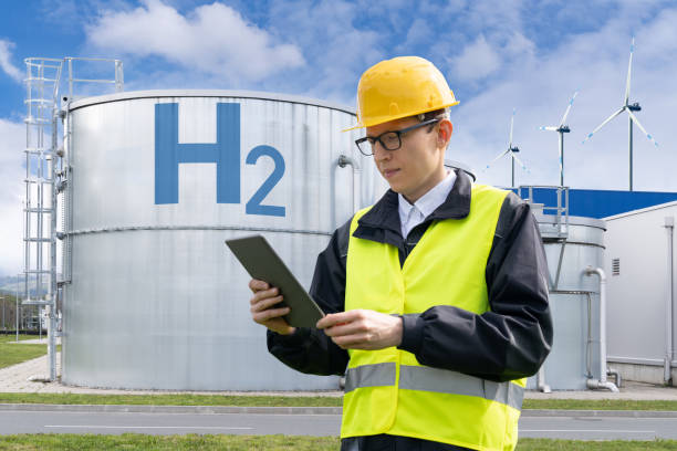 istock Hydrogen factory concept. Hydrogen production from renewable energy sources 1701981504