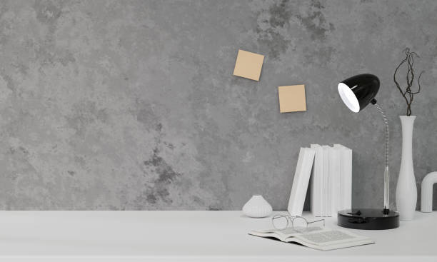 istock Creative workspace. Home office wood desk workspace. supplies on office workplace. Modern interior design concept. 3d rendering. 1701992844
