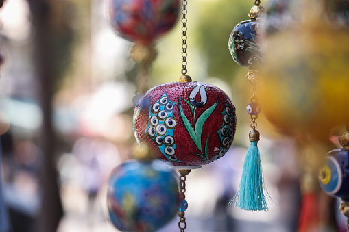 Colorful turkish ceramic balls with copy space
