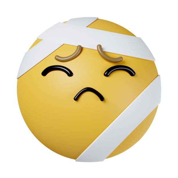3d emoticon with bandage head emoji. icon isolated on gray background. 3d rendering illustration. Clipping path.