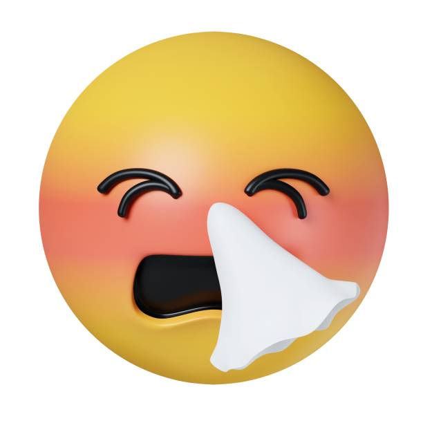 3d 3d Emoticon sneezing cartoon emoji. icon isolated on gray background. 3d rendering illustration. Clipping path..
