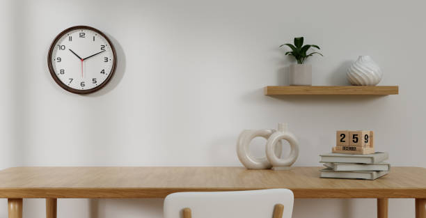 istock Empty modern table, chair with contemporary items, showcasing a minimalistic arrangement that exudes a sense of modernity and style. 3d rendering illustration 1702009934