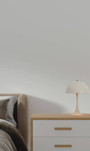 istock Wooden table with with lamp at bedroom. vertical. 3d rendering illustration 1702010482