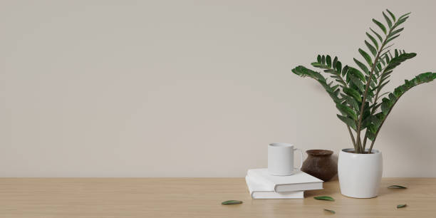 istock Modern bright wooden office desk with empty copy space for product display. close-up. 3d rendering illustration 1702012798