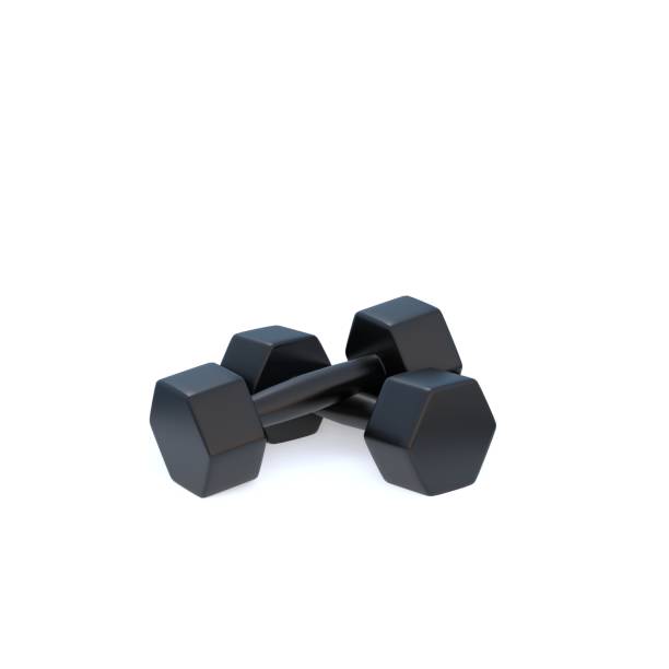 Set of 3d realistic black dumbbells isolated on white background. 3d render illustration