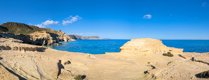 Cliffs, coves and rock formations mark the stunning coastal sceneries of the Parque Natural de Cabo de Gata-Níjar, a nature reserve located in the south-eastern end of the province of Almería (7 shots stitched)