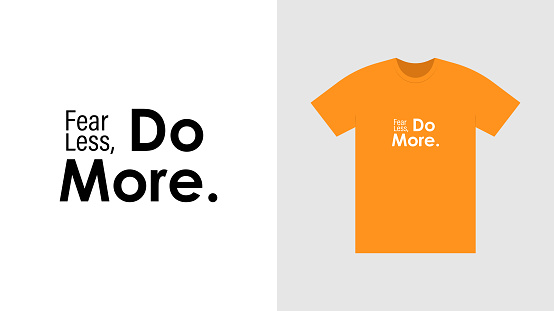 An orange t-shirt with the typographic design 