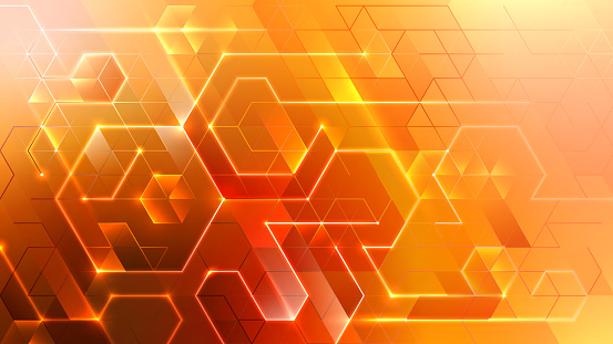 Mosaic amber background. Glowing composition with triangle tiling.