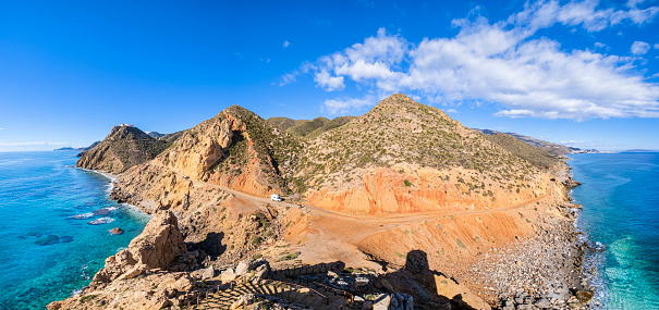 Colorful rocks and clear waters in the south-eastern end of the province of Almería (6 shots stitched)