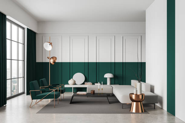 istock White and green living room interior 1702035440