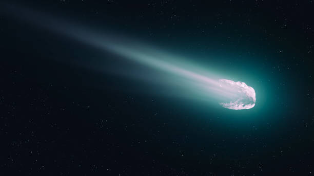 Glowing comet in space. Observation of celestial bodies.