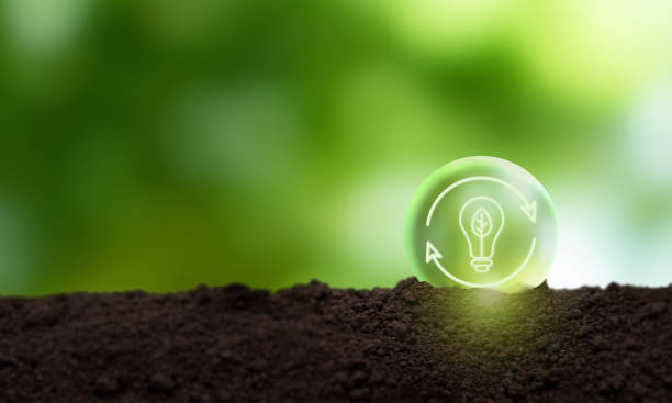 istock Renewable energy, sustainable, clean energy concept. Carbon reduction solution to limit climate change and global warming. Environmental protection. Crystal ball with sustainable energy source icon. 1702043981