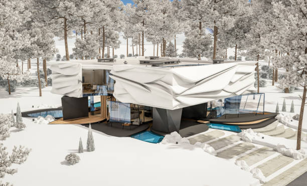 istock 3d rendering of modern house with bionic natural curves plastic forms in winter day 1702060703