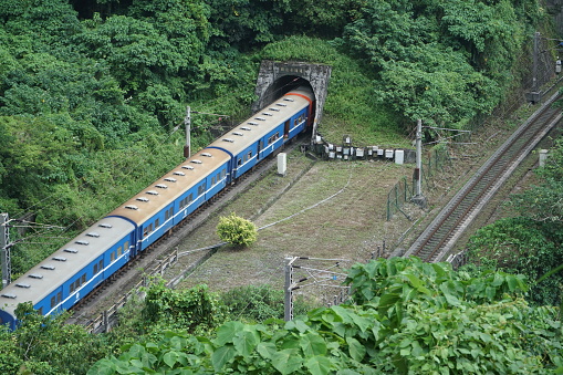 Train in cave and mountain