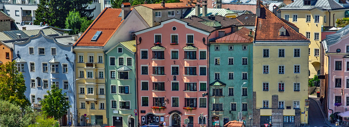 View of the colorful buildings in Innsbruck, Austria