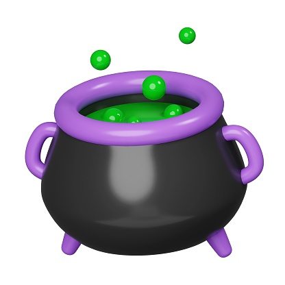 3d Halloween cauldron icon. Traditional element of décor for Halloween. icon isolated on gray background. 3d rendering illustration. Clipping path..