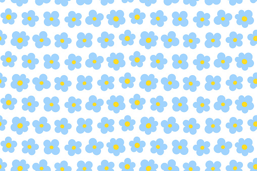 Blue flowers seamless pattern, forget me nots. Vector illustration.