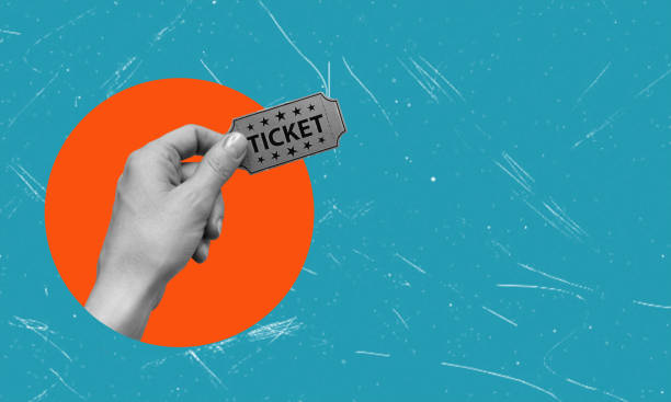 istock Art collage, hand with ticket on blue background with space for text. 1702146668