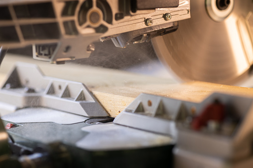 Circular Saw. Using Circular Saw for wood beam