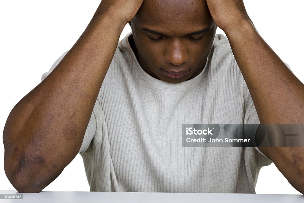 Man looking down Young man with his head down for a hopelessness concept  Cut Out Stock Photo