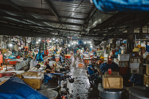 vinh long, south vietnam, - November 4, 2022: fish market hall in the Mekong Delta, Vietnam