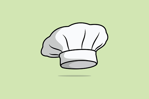 Chef White Hat cartoon vector illustration. Kitchen cooking object icon concept. Chef cooking hat vector design with shadow on a light green background. Bakery logo icon concept.