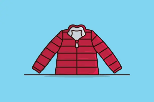 Vector illustration of Men Winter Jacket vector illustration. Fashion object icon concept. Red winter zipped down jacket vector design with shadow. Boys wear puffer jacket icon logo.