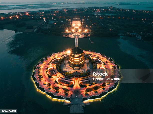 Panoramic View Of Chongyuan Temple At Night Stock Photo - Download Image Now - Skyscraper, Suzhou, Aerial View