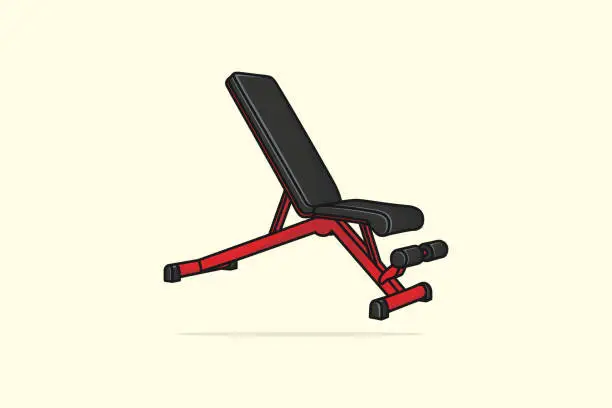 Vector illustration of Gym Adjustable Weight Bench vector illustration. Body fitness objects icon concept. Adjustable weight bench for exercise with barbell vector design with shadow on a light yellow background.