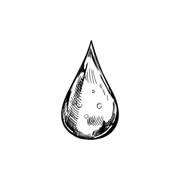 Vector illustration of Hand-drawn black sketch of  drop of water. Eco concept. Vector doodle illustration.