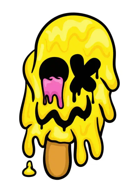 Vector illustration of Melting ice cream monster cartoon