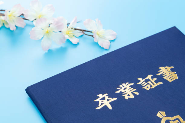 istock Diploma and cherry blossoms on blue background. 1702209233