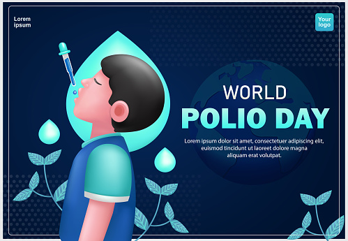 World Polio Day. Boy receiving oral polio vaccine. 3d vector, suitable for health, education and design elements