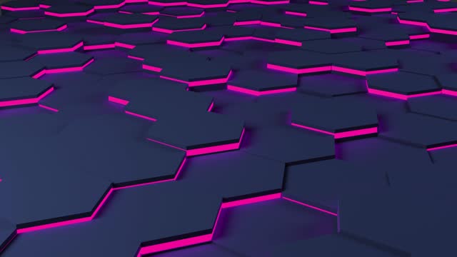 Futuristic surface concept with hexagons. Trendy sci-fi technology background with hexagonal pattern. Seamless loop. Purple color