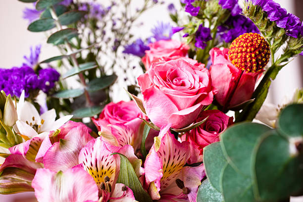 istock Lovely mixed spring bouquet of roses, alstroemeria and eucalyptus 170224247