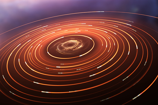 Orbital speed of stars in the galaxy. 3D illustration