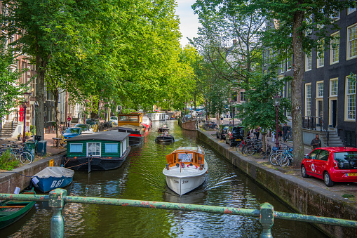 Traditional houses on the Oudegracht (Old Canal) in center of Utrecht, Netherlands.