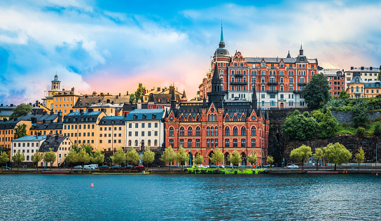 Buildings at historic Stortorget, the iconic landmark plaza on Gamla Stan in the heart of Stockholm, Sweden.