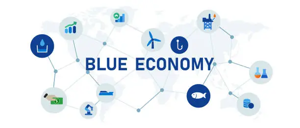Vector illustration of Blue economy concept of sustainable marine sea maritime aspect icon global eco responsible sector