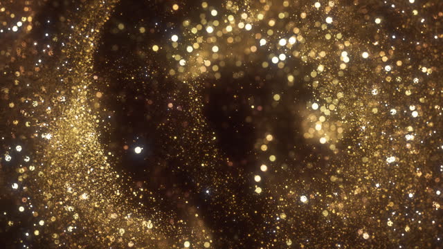 Glittering Particles In Turbulent Motion - Abstract Background, Gold, Glamour, Christmas - Loopable