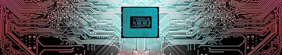 Processor on circuit motherboard background .  Computer components . Panoramic background