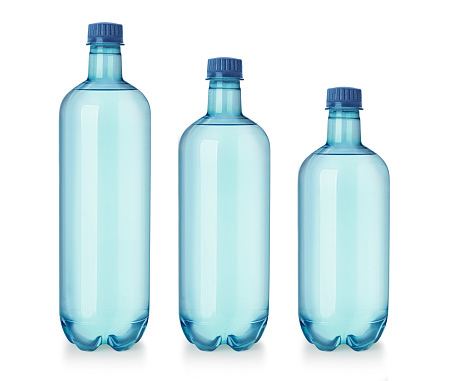 Three  plastic water bottles isolated   a layout of the package