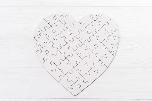 White heart shaped jigsaw puzzle