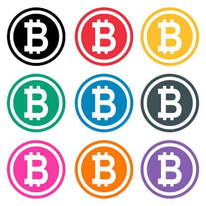 Set of Bitcoin web coin, internet electronic crypto design symbol, digital pay vector illustration .