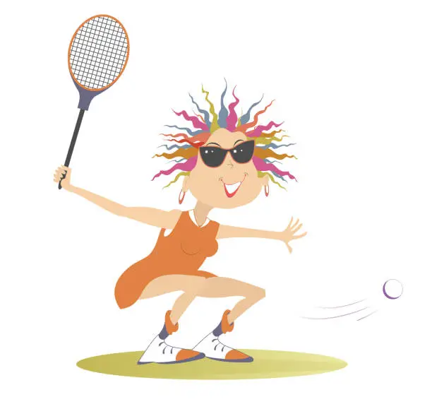 Vector illustration of Young woman playing tennis