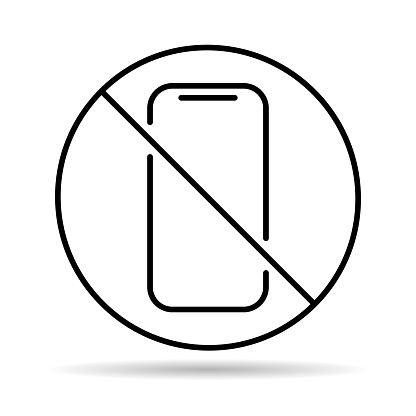 Mobile forbidden shadow icon, no use phone sign, ban smartphone label vector illustration .