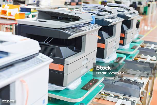 Several Assembled Copiers On Factory Stock Photo - Download Image Now - Computer Printer, Photocopier, Repairing